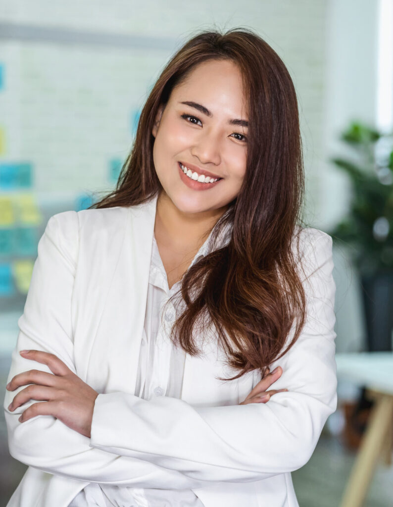 Portrait of Asian Business woman with thumbs up like when recording video for social influence at modern workplace,
human resource and small business owner, vlogging and social network concept